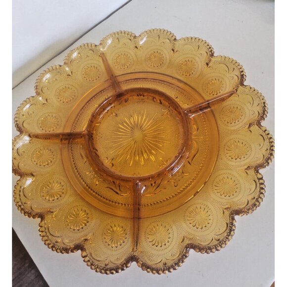 Brockway Glass AMBER "AMERICAN CONCORD" - 5 Section Divided Plate 1970's - Picture 10 of 10